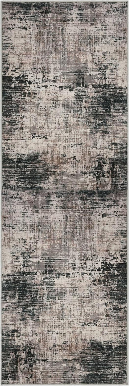 KILOCOCO Modern Abstract Runner Rug 2x6 ft Washable Hallway Runner Rug Non Slip Soft Pinted Kitchen Runners for Hallways Entryway Bedside Laundry Room Floor Runners, Black/Brown