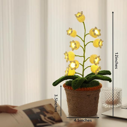 Lily of The Valley Lamp, White Crochet Artificial Flowers with Night Lights, Cordless Table Lamp -Birthday Gifts for Women,Cozy Home Decor Mothers Day Gifts