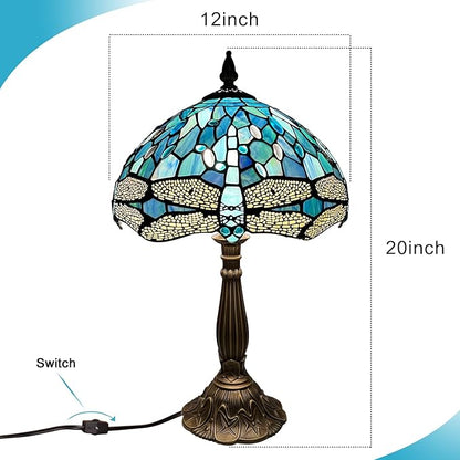 ARTZONE Tiffany Table Lamp[W12''xH20''], Tiffany Table Lights Antique Stained Glass Bedside Table Lamp for Bedside/Desk Reading/Living Room/Home Office/Bedroom(Dragonfly)