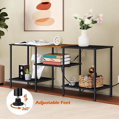 LED TV Stand for Bedroom Black 50 Inch TV Stand with Power Outlet, 3 Tier Small Entertainment Center with Storage Farmhouse TV Media Console Table for 50 43 40 32 Inch TV