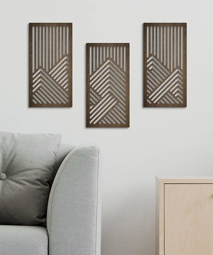 Putuo Decor Geometric Wood Wall Decor Set of 3, Mid-Century Modern Wall Art, Abstract Wall Decor for Living Room Bedroom Hallway