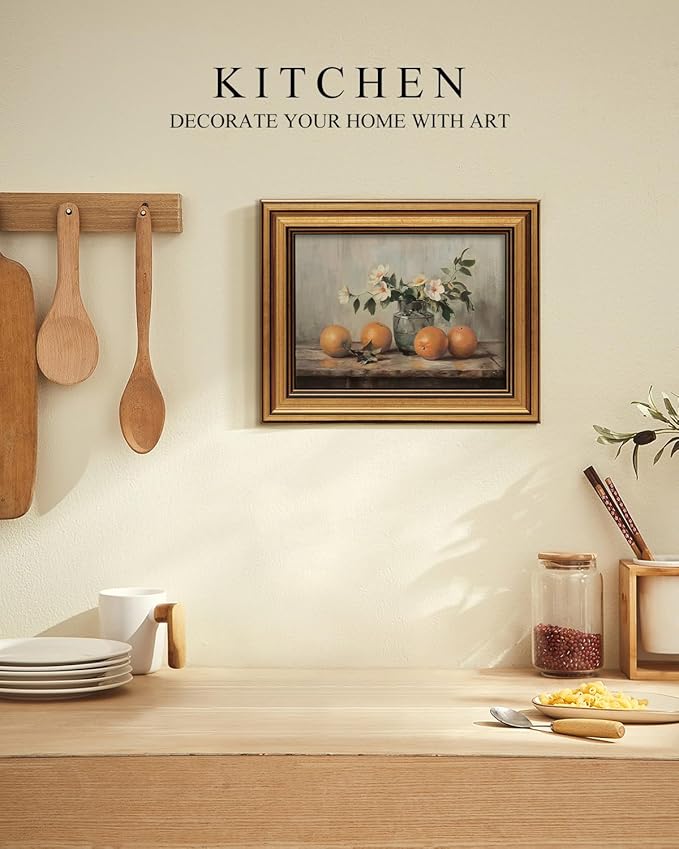 VIYYIEA Vintage Gold Framed Canvas Prints Wall Decor, Farmhouse Vintage kitchen Wall Art, Classical Oranges Still Life Paintings, Rustic Pictures for Dining Room Living Room Shelf, 8x10inch