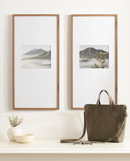 Kate and Laurel Gallery Rectangular Panel Picture Frame Set of 2, 14 x 30 matted to 8 x 10, Brown, Modern Tall Two-Piece Photo Frame Set for Gallery Wall Decor in Living Room Wall Display