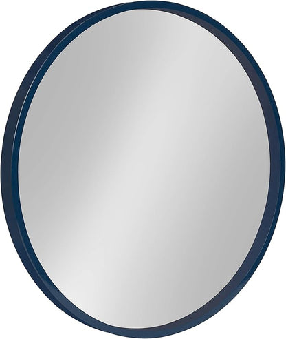 Kate and Laurel Travis Round Wood Wall Mirror, 21.6" Diameter, Navy Blue, Modern Wall Décor Accent