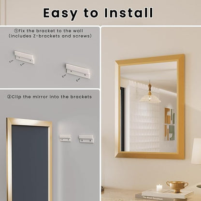 Amorho Bathroom Mirror, 40x36 Inch Golden Thick Metal Framed Wall Mirrors for Over Sink, Wall-Mounted Mirrors Perfect for Bedroom, Living Room, Entryway, Rectangle (Horizontal/Vertical).