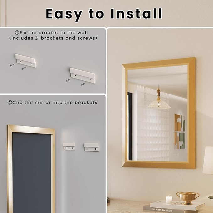 Amorho 36x36 Inch Bathroom Mirror, Gold Thick Metal Framed Wall Mirrors for Over Sink, Wall-Mounted Mirrors Perfect for Bedroom, Living Room, Entryway, Rectangle (Horizontal/Vertical).