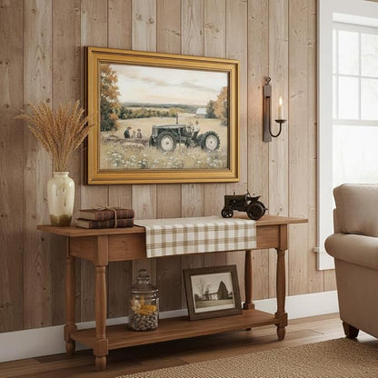 Vintage Gold Framed Canvas Wall Art, Old Tractor Poster Artwork, Country Landscape Print Picture, Farmhouse Aesthetic Painting Wall Decor, for Living Room, Bedroom, Home Decoration, 12x16in