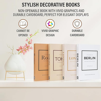 PROBENEX Warm Mocha Faux Decorative Books Set of 4 – Modern Farmhouse Brown Coffee Table Book Stack | Rustic Neutral Shelf Decor for Cozy Living Room, Bedroom & Country Modern Home Styling