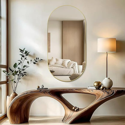 Oval Full Length Mirror, 60"×30" Wall-Mounted Mirror with Gold Frame in Shiny Gold, Ultra-Clear Explosion-Proof Dressing Mirror, Simple & Classic Deco for Cloakroom/Bedroom/Living Room