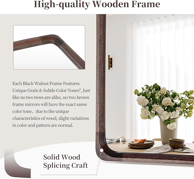 Tanmicoshomy Wood Bathroom Mirror 20 x 30 Inch, Solid Wood Framed Rectangle Mirrors with Tempered Glass for Living Room Bedroom or Entryway(Dark Brown)