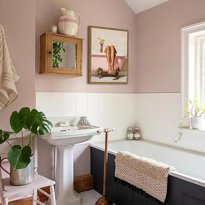 Funny Girl Bathroom Wall Art Pink Cute Girly Bathtub Wall Decor Picture, Trendy Girl Bathroom Martini Cocktail Poster Canvas Print Painting Minimalist Cute Woman Artwork 16x24 inch Wood Framed