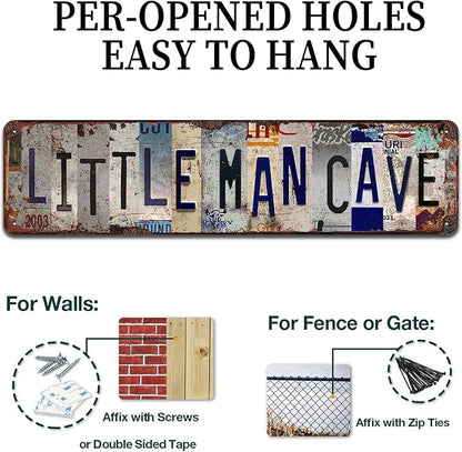 Little Man Cave Rustic Metal Tin Sign - Vintage 4x16 Inch Wall Art for Boys Room, Garage, Game Room, Mini Bar Décor