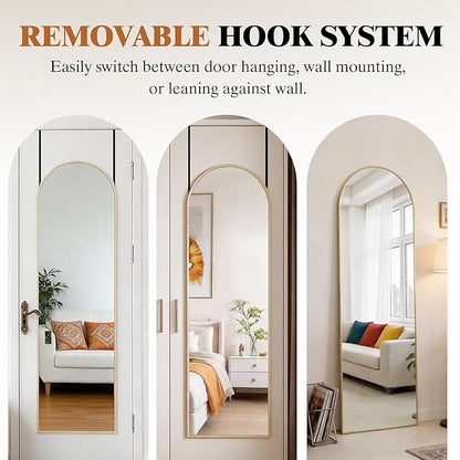 DUMOS Full Length Mirror 47x14 Inches - Arched Full Body Door Hanging Wall Mounted Aluminum Alloy Frame Mirror for Bedroom, Dressing Room, Entryway, Gold