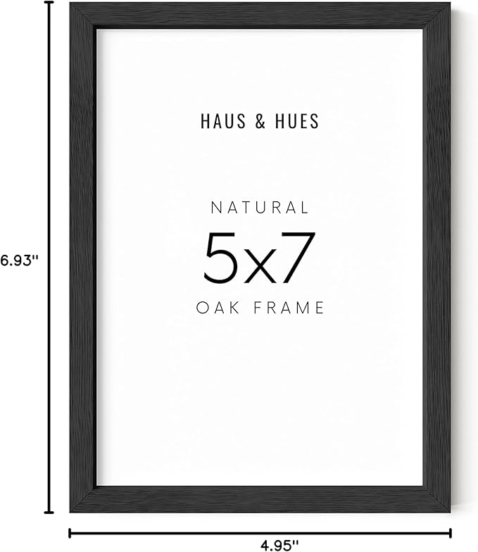 HAUS AND HUES Black 5x7 Picture Frame - Wood Display, Wall Decor, Art Prints (Black Oak Frame)