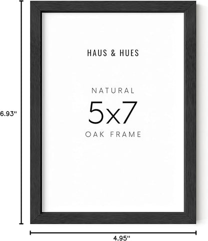 HAUS AND HUES Black 5x7 Picture Frame - Wood Display, Wall Decor, Art Prints (Black Oak Frame)