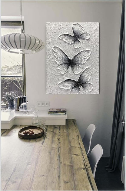 Boiee Art,24x36Inch Handmade Oil Painting Butterfly Wall Art Hand Painted Black and White Canvas Paintings Modern Abstract Home Wall Decorative Art