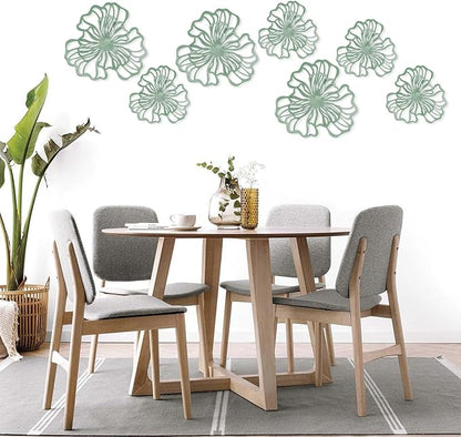 7 Piece Metal Wall Decor for Living Room, Boho Double Layered Iron Flower Wall Hanging Art, Aesthetic Indoor Metal Wall Sculpture Decor for Bedroom Kitchen Bathroom Farmhouse Home Office, Green