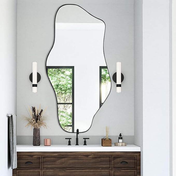 Irregular Frameless Mirror, 47.2"x21.6" Modern Asymmetrical Wall Mirror Abstract Unique Shaped Mirrors for Living Room Bedroom Hallway Entryway, Horizontal or Vertical Hanging