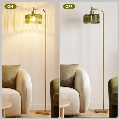 Floor Lamp for Living Room,Gold Floor Lamp with Green Glass Shade,Modern Standing Lamps with 3000K Warm Light Bulb,Vintage Tall Light for Bedroom Office Reading Room Corner.