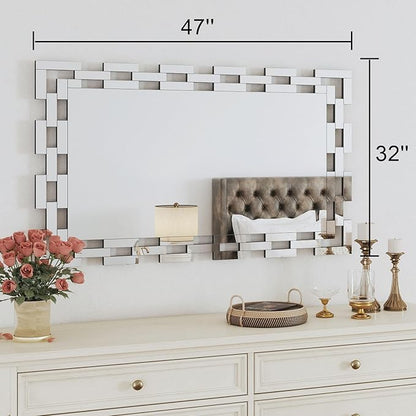 Chende 47''x32'' Frameless Glass Wall Mirror, Modern Decorative Rectangle Mirror for Living Room, Dining Room, Entryway, Bathroom, Bedroom