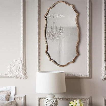 Wall Mirror in Vintage Golden, Decorative 20"x30" Accent Vanity Mirrors, Wall Mounted Mirror Antique Brass Metal Frame for Living Room Bedroom Bathroom Entryway Stairway Kitchen
