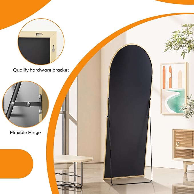 Arched Mirror Full Length, Upgraded 21"x64" Body Wall Mirrors with Shatter-Proof Glass, Floor Standing, Hanging or Leaning, Large Tall Arch Mirror with Stand Aluminum Alloy Frame