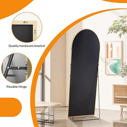 Arched Mirror Full Length, Upgraded 21"x64" Body Wall Mirrors with Shatter-Proof Glass, Floor Standing, Hanging or Leaning, Large Tall Arch Mirror with Stand Aluminum Alloy Frame
