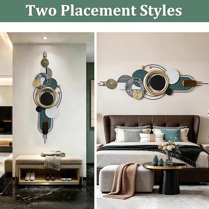Lucky Monet Wall Art Decor Large Metal Wall Art Modern Geometric Circular Decor 59"x21" Wall Sculptures Wall Hanging Decoration for Living Room Dinning Room Bedroom Entryway Kitchen (Style 7)