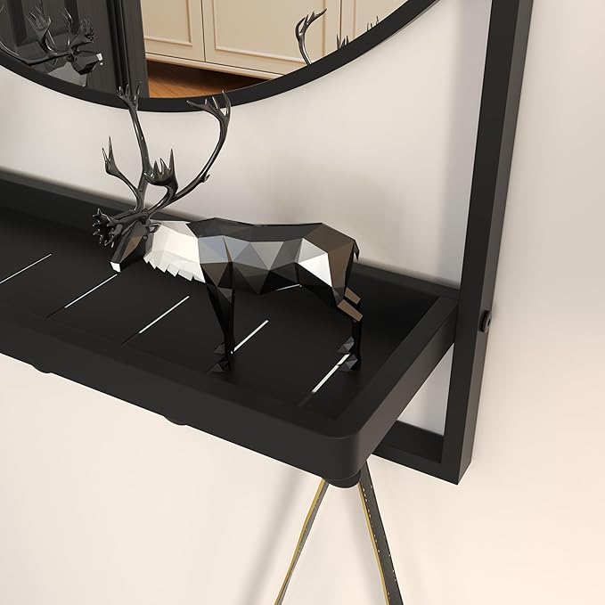 28 x20 Inch Entryway Mirror with Hooks, Bathroom Mirror with Shelf, Rectangular Frame Round Wall Mirror with Shelf and Hooks, Vanity Mirror Decorative for Wall