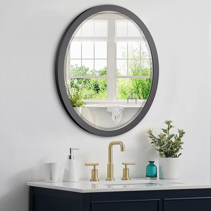 LYYYXGYP Oval Wall Mirror 23x29 Inch Matte Black Metal Frame Decorative Wall Mounted Mirrors for Vanity, Bathroom, Entryway, Living Room, Bedroom