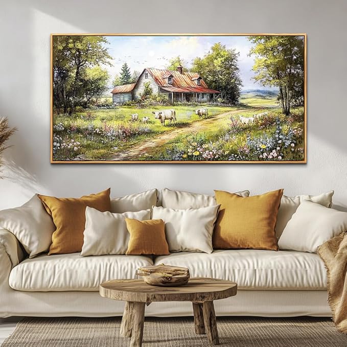 QIYILEXWART Wood Framed Canvas Wall Art For Living Room Large Wall Decor For Office Bedroom Decorations Farmhouse Watercolour Picture Forest Lodge Painting Artwork Room Ready To Hang