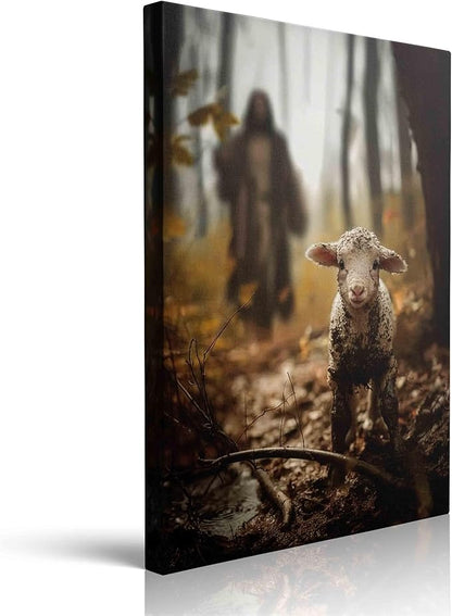 Religious wall decor for prayer room Christian wall art for Christmas decorations indoor Jesus and Lamb canvas wall prints Jesus Running After Lost Lamb Picture for home decor Baptism gifts for boys-girl serenity prayer wall art for catholic Women chri...
