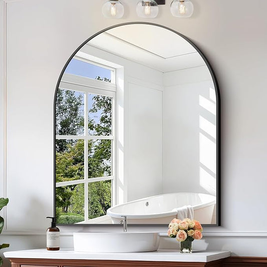 CIRCUMI Arched Wall Mirror, 40"x48" Black Arched Mirror with Tempered Glass, Metal Frame, Large Size for Entryway Table, Mantel,Living Room,Over Sink,Arch Mirror for Decor,Shatterproof&Crystal-Clear