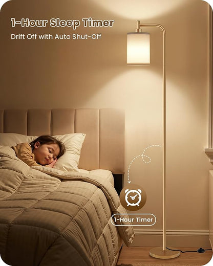 Dimmable Floor Lamp for Living Room with Remote and Foot Switch, Modern Standing, Corner Lamp,10W Bulb 3 Color Temperatures, for Bedroom, Office, Corner, ETL Listed, Gold and White DCW19LD05