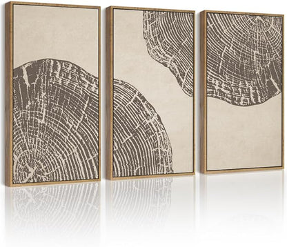 PHOPAGO Farmhouse Vintage Framed Wall Art Large 16x24in Set Gray Wood Tree Ring Spirals Nature Abstract Drawings Rustic Modern Art Decor for Living Room Bedroom - Natural Framed