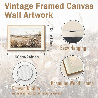ASTRDECOR Framed Vintage Wall Art Home Decor, Farmhouse Decor Wall Art Autumn Country Wildflower Field Nature Canvas Art Wall Decor Living Room, Vintage Oil Painting Botanical Wall Print-16''x24''