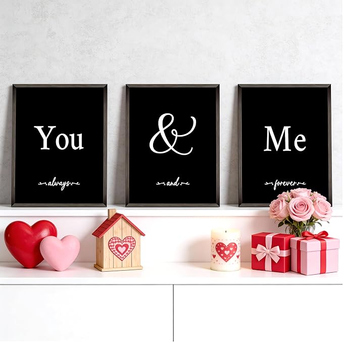 Houmury Set of 3 Framed Wall Decor Farmhouse Wall Art You & Me Always and Forever Vintage Bedroom Wall Decors 12x16 (Black)