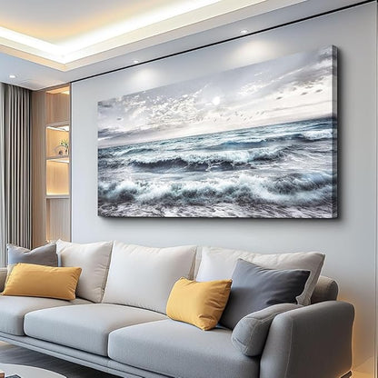 QIYILEXWART Canvas Wall Art For Living Room Large Wall Decor For Office Bedroom Decorations Watercolour Wall Pictures Ocean Waves Painting Artwork Room Ready To Hang