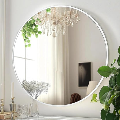 White Round Mirror, White Circle Mirror 24 inch, Round Bathroom Mirrors, Circle Wall Mirrors for Bathroom, Living Room, Hallway, Vanity, Over Sink, Mantel