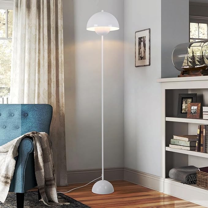 COSYLUX Modern Floor Lamp for Living Room, Industrial Tall Standing Lamp for Bedroom, Metal Shade Reflecting Light Reading Floor Lamp for Office, Nursery Room, Corner(Glossy White)