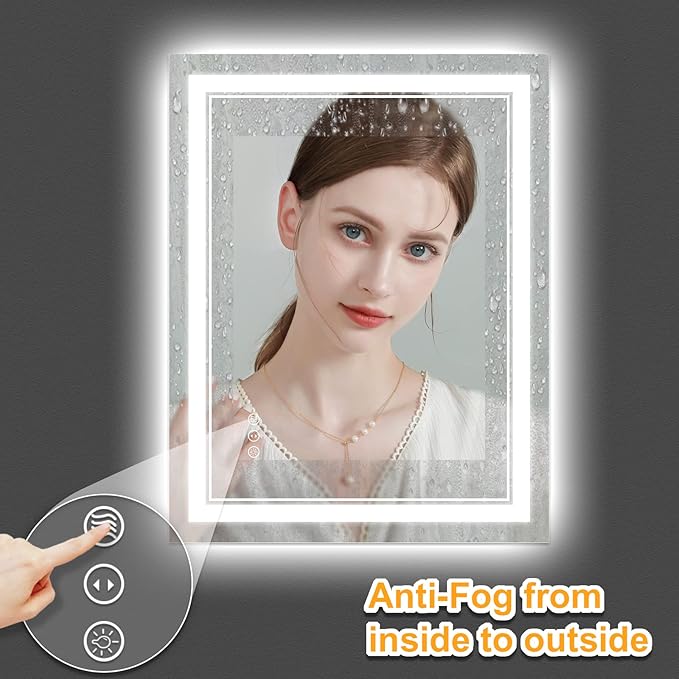 30x36 Inch LED Bathroom Mirror with Lights, Backlit and Front Lighted Bathroom Mirrors for Wall, Anti-Fog Dimmable Memory Shatterproof LED Vanity Mirror for Bathroom