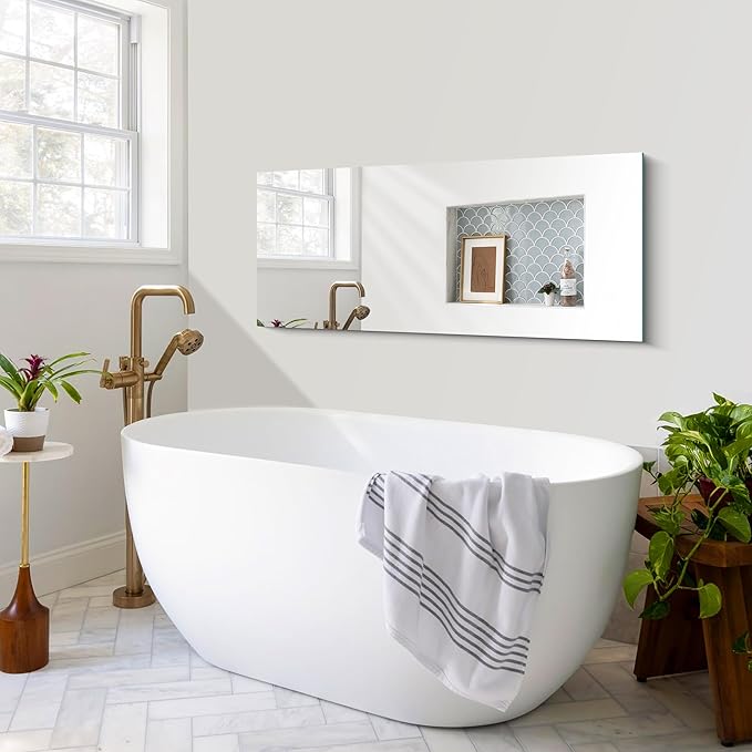 CILIBER Frameless Mirror, 20x48 Mirrors for Wall, Rectangle Bathroom Mirror for Over Sink, Frameless Vanity Mirror with Polished Edge, 3mm Tempered Glass, Hangs Horizontally or Vertically