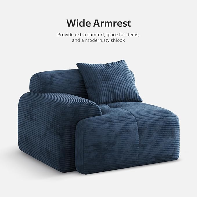 Modern L-Shaped Modular Sectional Sofa for Living Room，Oversized 3-Seater Couch with Deep Seat and Movable Ottoman – No Assembly,Comfortable Suede Fabric Boneless Sofa (Blue)