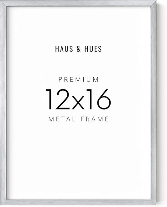HAUS AND HUES 12x16 Silver Picture Frame - Modern Aluminum Wall Display - Lightweight Frame for Artwork and Posters - Ready-to-Hang Vertically & Horizontally (12x16 in, Silver)