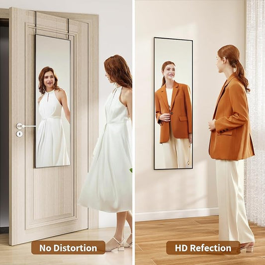 Door Mirror, Over The Door Full Length Mirror, 48"x14" Hanging Mirrors for Bedroom, Living Room, Entryway, Dorm, Black