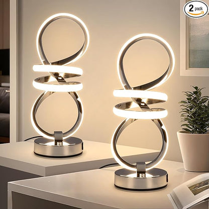 EIDISUNY RGB Spiral Table Lamp, Modern LED Table Lamp, Chrome Cool Bedside Lamps, 7 Colors & 10 Light Modes Touch Dimmable LED Nightstand Lamp with USB/Type C for Bedroom, Living Room,Silver