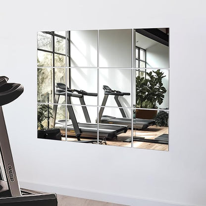 TRAHOME Home Gym Mirror Tiles for Wall, 12"x12"x12PCS Full Length Home Gym Workout Mirror for Garage, Bedroom, Living Room, Over The Door