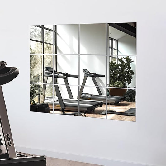 TRAHOME Home Gym Mirror Tiles for Wall, 12"x12"x12PCS Full Length Home Gym Workout Mirror for Garage, Bedroom, Living Room, Over The Door