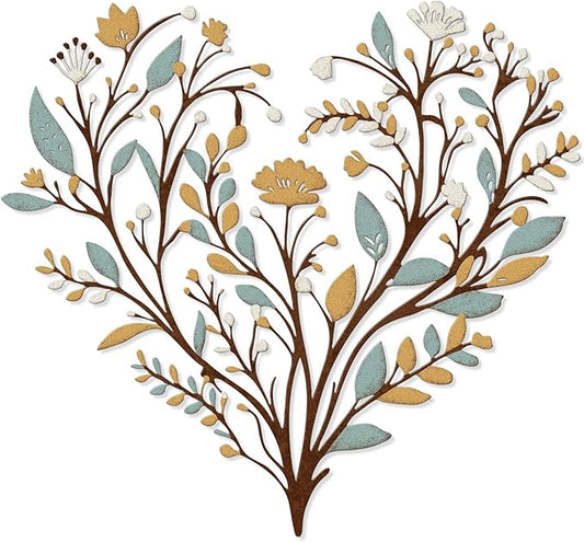 Hnatzu Colorful Flower Metal Wall Art – Vibrant Heart Shaped Floral Decor with Greenery – Boho Chic Printed Wall Decor for Living Room, Bedroom