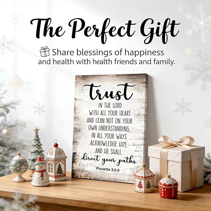 Proverbs 3:5-6 Trust in the Lord with All Your Heart Canvas Wall Art Christian Bible Scripture Poster Print Artwork for Office Church Living Room Bedroom 24x36 in